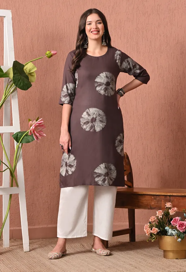 Brown_Rayon_Straight_Floral_Print_Kurta_For_Women
