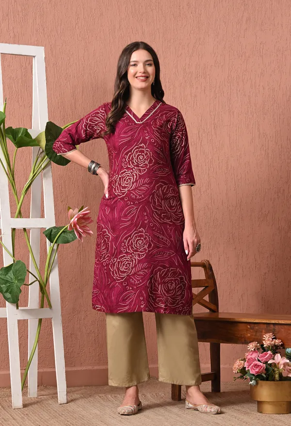 Maroon_Rayon_Straight_Floral_Print_Kurta_For_Women