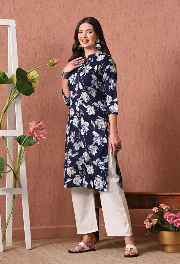 Navy_Blue_Rayon_Straight_Floral_Print_Kurta_For_Women