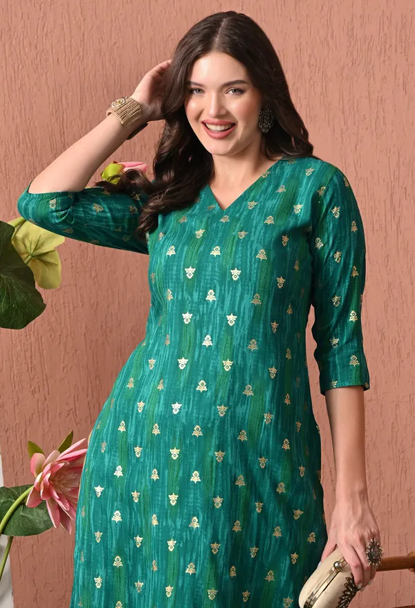 Green_Rayon_Straight_Floral_Print_Kurta_For_Women