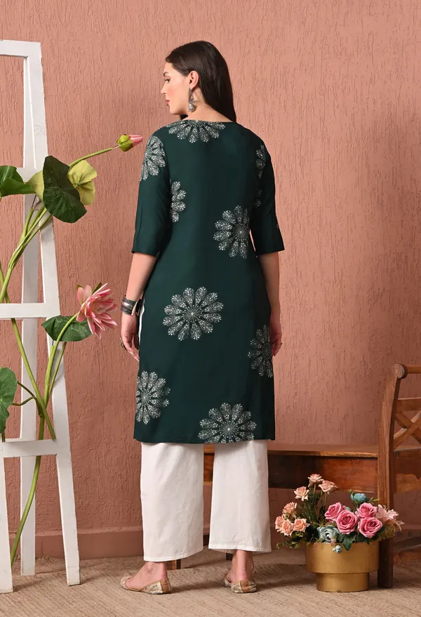 Dark_Green_Rayon_Straight_Floral_Print_Kurta_For_Women