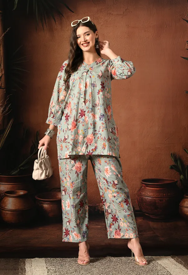 Sage_Green_Rayon_Straight_Floral_Print_Kurta_Set_For_Women
