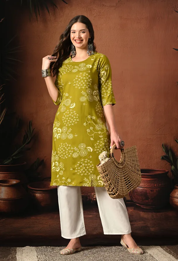Olive_Green_Rayon_Straight_Floral_Print_Kurta_For_Women