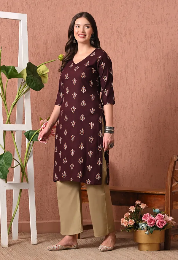 Maroon_Rayon_Straight_Printed_Kurta_For_Women