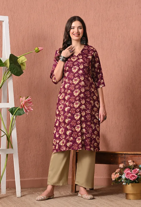 Maroon_Rayon_Straight_Floral_Print_Kurta_For_Women
