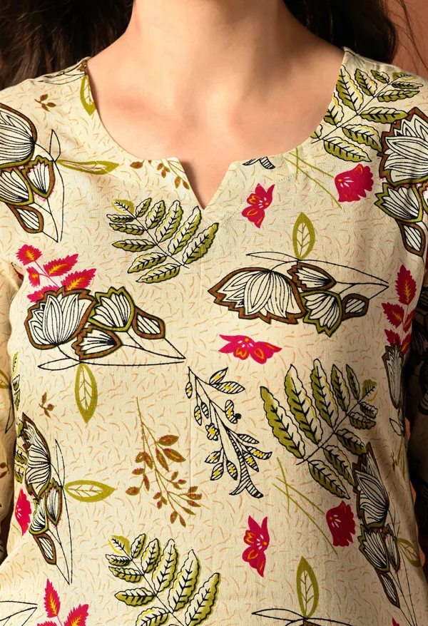 Cream_Rayon_Straight_Floral_Print_Kurta_For_Women