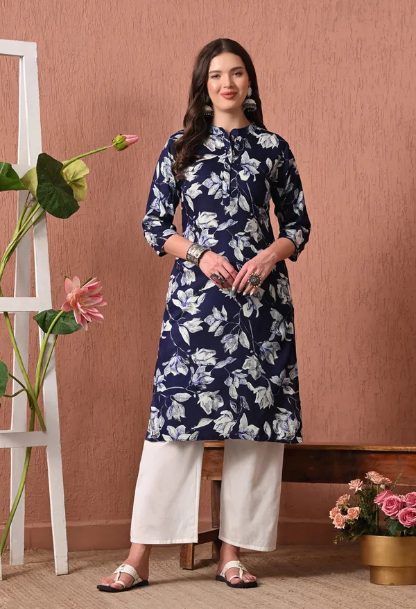 Navy_Blue_Rayon_Straight_Floral_Print_Kurta_For_Women