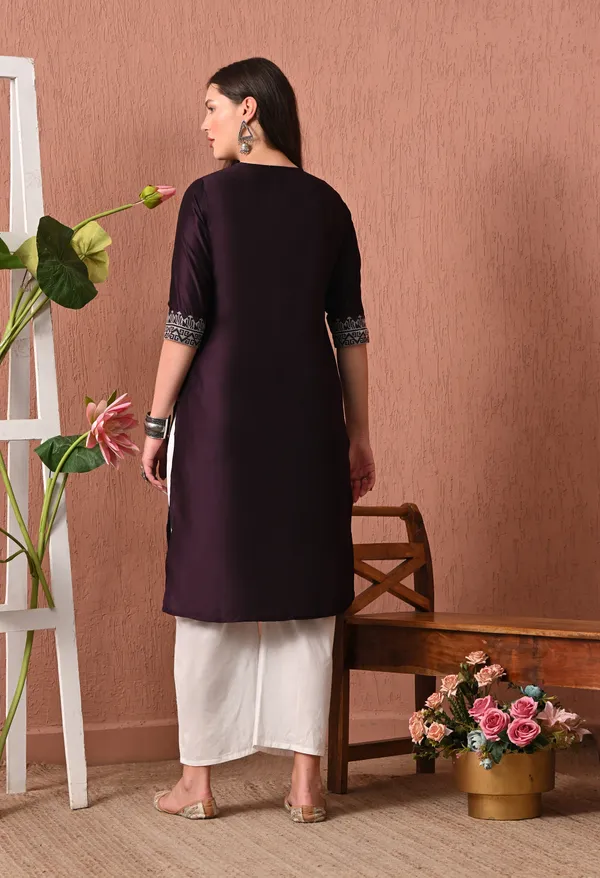 Chocolate_Brown_White_Rayon_Straight_Geometric_Print_Kurta_For_Women