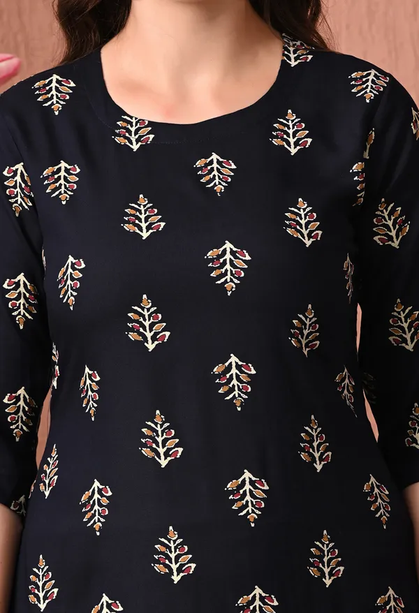 Black_Rayon_Straight_Leaf_Print_Kurta_For_Women