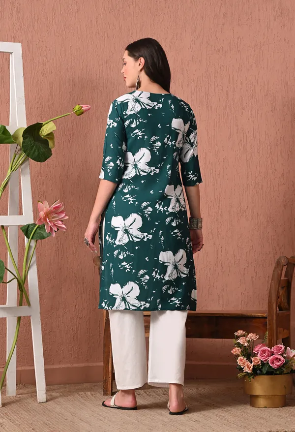 Dark_Green_Rayon_Straight_Floral_Print_Kurta_For_Women