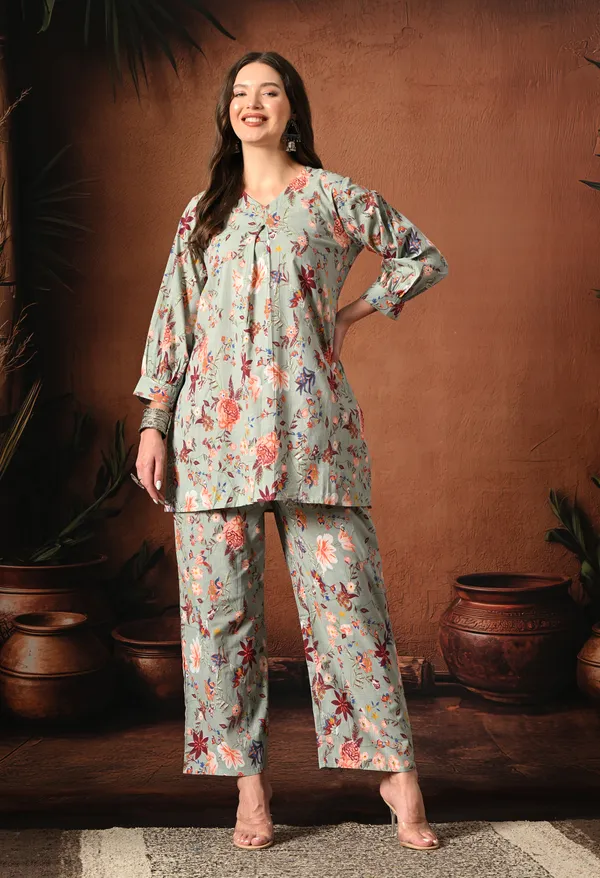 Sage_Green_Rayon_Straight_Floral_Print_Kurta_Set_For_Women