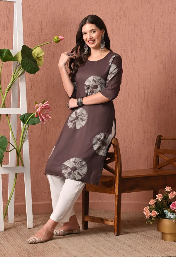 Brown_Rayon_Straight_Floral_Print_Kurta_For_Women