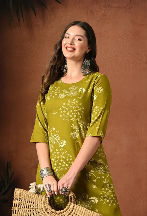Olive_Green_Rayon_Straight_Floral_Print_Kurta_For_Women