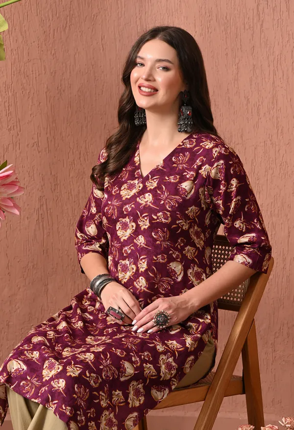 Maroon_Rayon_Straight_Floral_Print_Kurta_For_Women