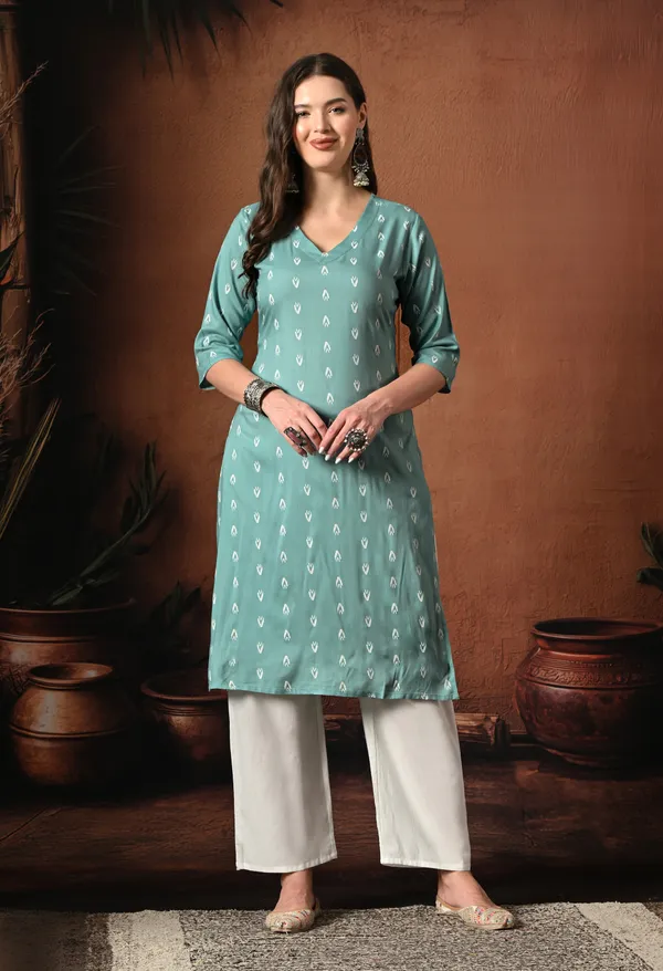 Teal_Green_Rayon_Straight_Printed_Kurta_For_Women
