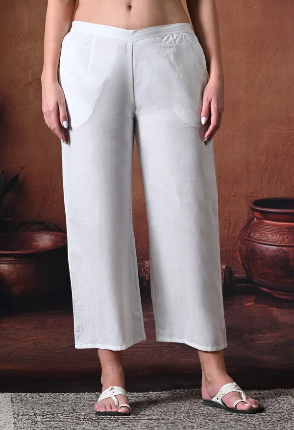 White_Rayon_Wide_Leg_Cropped_Pant_For_Women