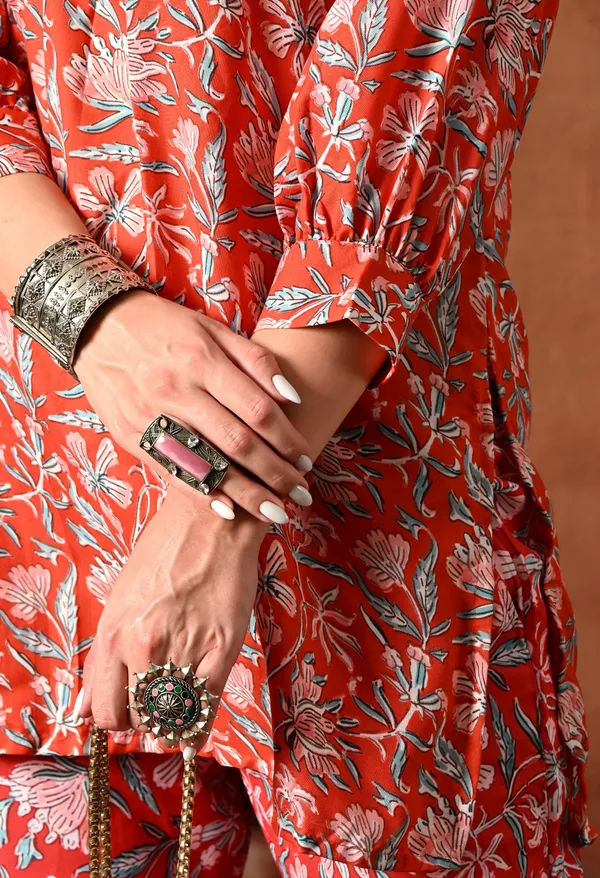 Red_Rayon_Straight_Floral_Print_Kurta_Pant_Set_For_Women