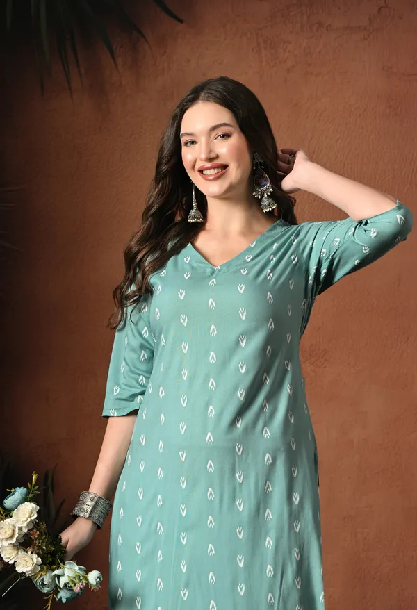 Teal_Green_Rayon_Straight_Printed_Kurta_For_Women