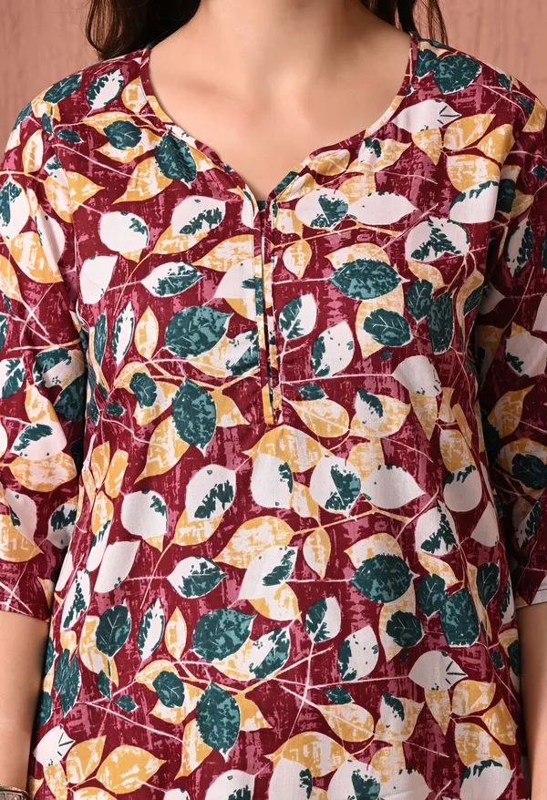Multicolor_Rayon_Straight_Leaf_Print_Kurta_For_Women