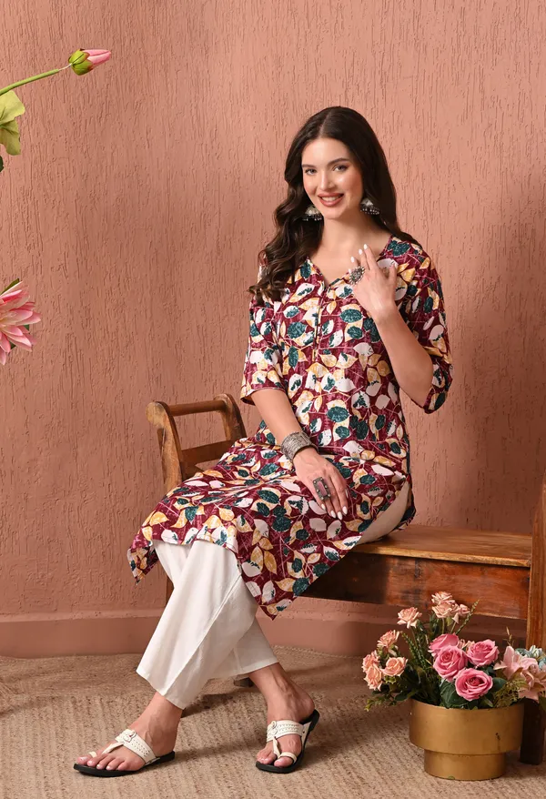 Multicolor_Rayon_Straight_Leaf_Print_Kurta_For_Women