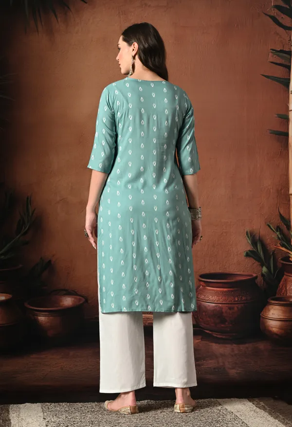 Teal_Green_Rayon_Straight_Printed_Kurta_For_Women