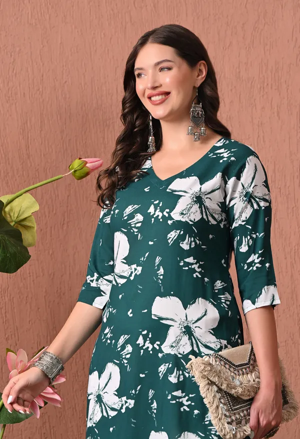 Dark_Green_Rayon_Straight_Floral_Print_Kurta_For_Women