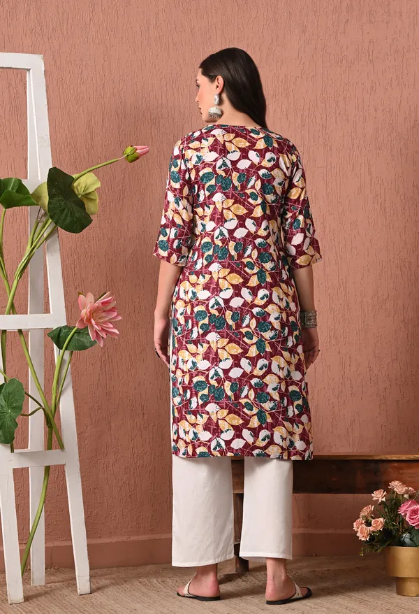 Multicolor_Rayon_Straight_Leaf_Print_Kurta_For_Women