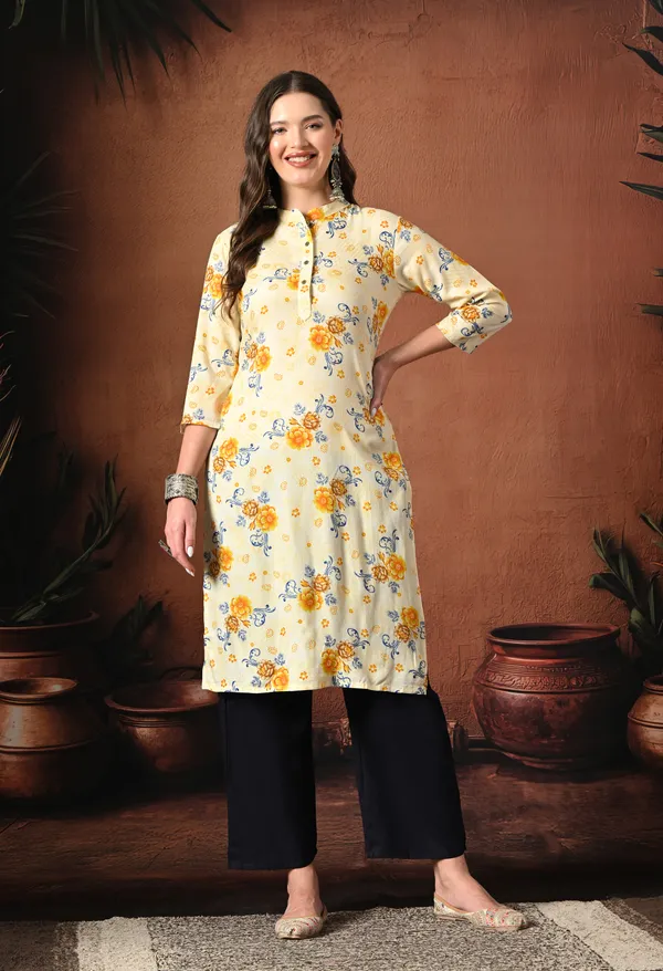 Cream_Rayon_Straight_Floral_Print_Kurta_For_Women
