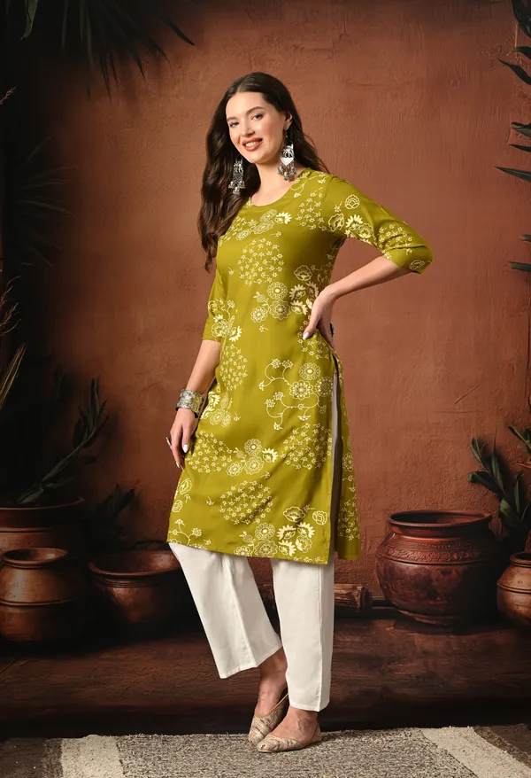 Olive_Green_Rayon_Straight_Floral_Print_Kurta_For_Women