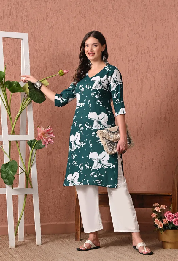 Dark_Green_Rayon_Straight_Floral_Print_Kurta_For_Women