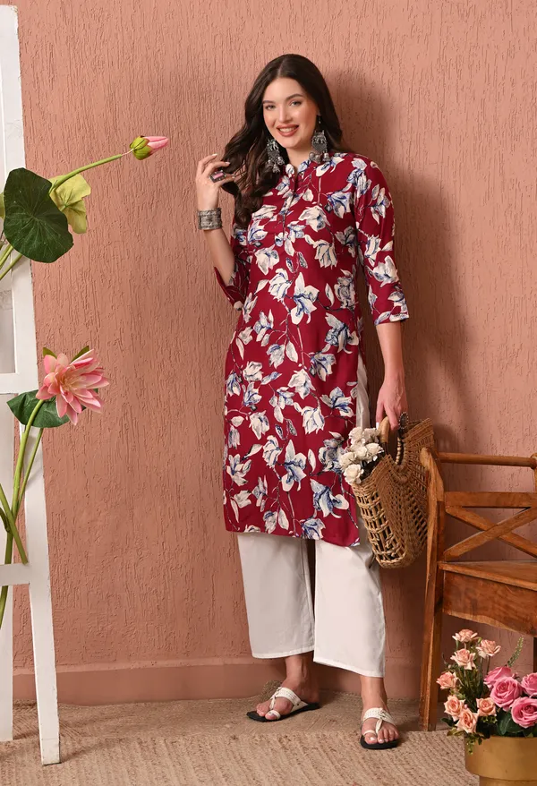 Maroon_Rayon_Straight_Floral_Print_Kurta_For_Women