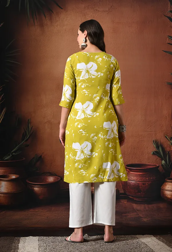 Mustard_Yellow_Rayon_Straight_Floral_Print_Kurta_For_Women