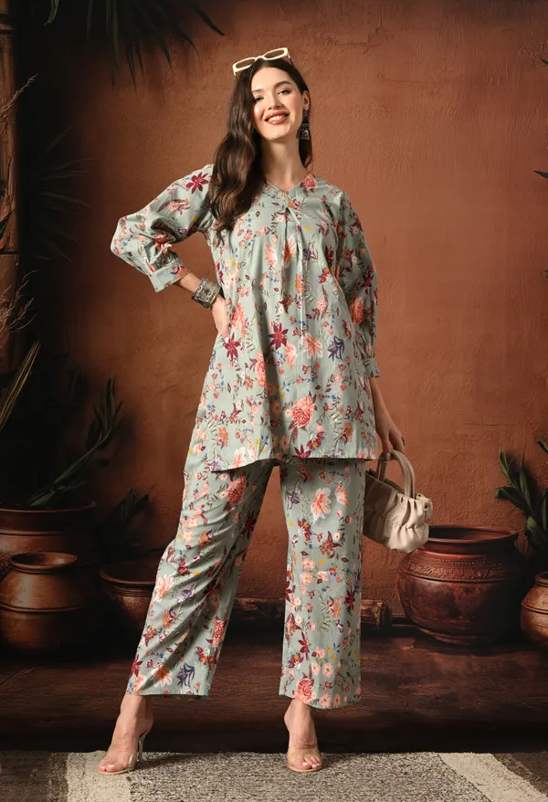 Sage_Green_Rayon_Straight_Floral_Print_Kurta_Set_For_Women