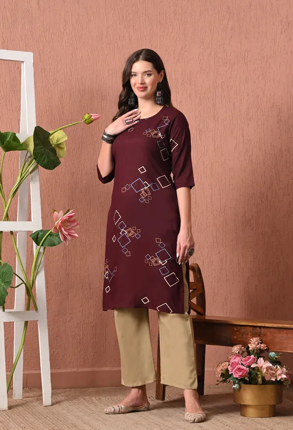 Maroon_Rayon_Straight_Geometric_Print_Kurta_For_Women