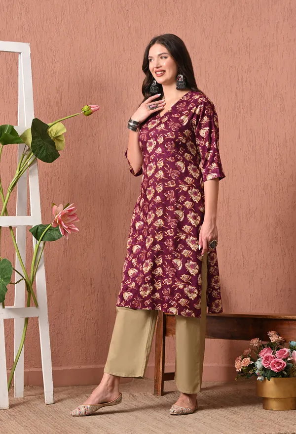 Maroon_Rayon_Straight_Floral_Print_Kurta_For_Women