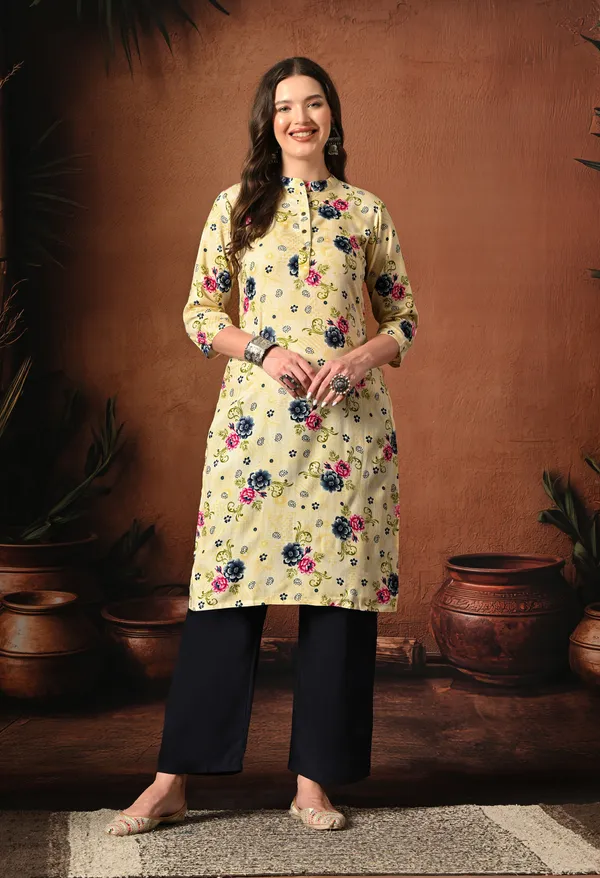 Yellow_Rayon_Straight_Floral_Print_Kurta_For_Women