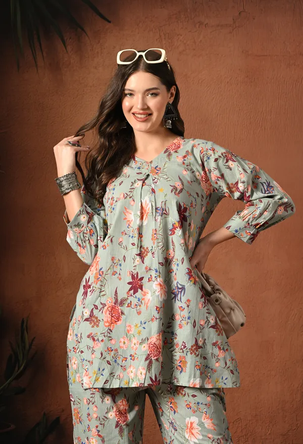 Sage_Green_Rayon_Straight_Floral_Print_Kurta_Set_For_Women