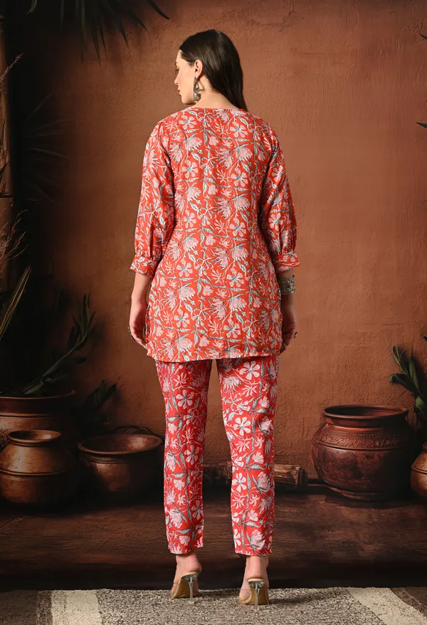 Red_Rayon_Straight_Floral_Print_Kurta_Pant_Set_For_Women
