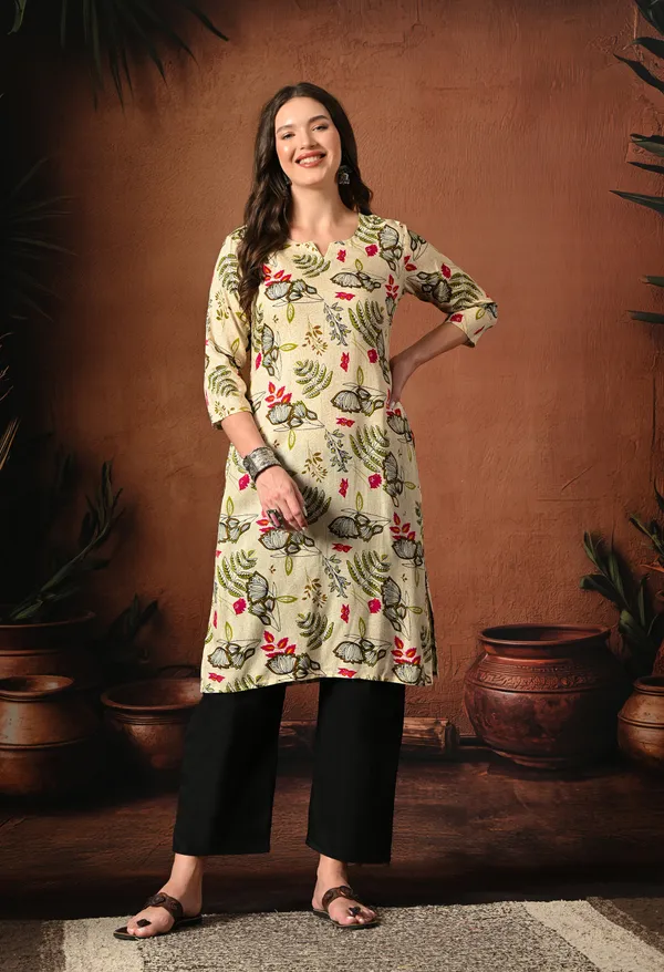 Cream_Rayon_Straight_Floral_Print_Kurta_For_Women