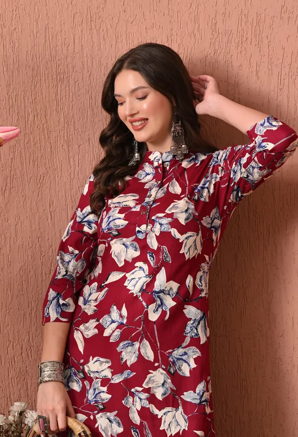 Maroon_Rayon_Straight_Floral_Print_Kurta_For_Women