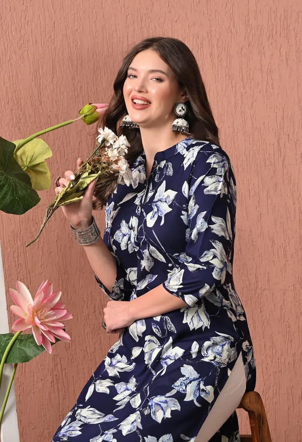 Navy_Blue_Rayon_Straight_Floral_Print_Kurta_For_Women