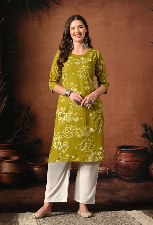 Olive_Green_Rayon_Straight_Floral_Print_Kurta_For_Women