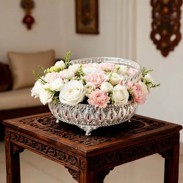 Metal_Decorative_Silver_Flower_Basket