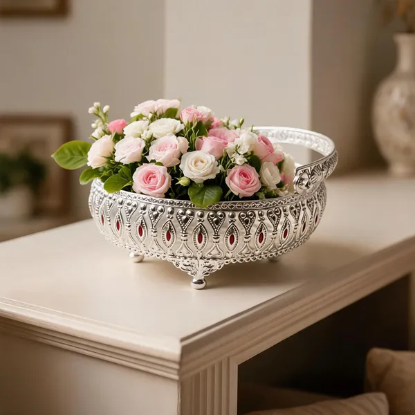 Metal_Decorative_Silver_Flower_Basket