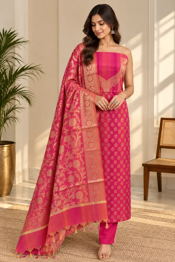 Pink_Woven_Straight_Suit_Set_For_Women