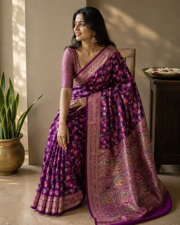 Purple_Floral_Woven_Saree_For_Women