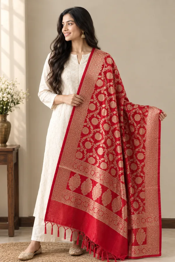 Red_Woven_Floral_Dupatta_For_Women