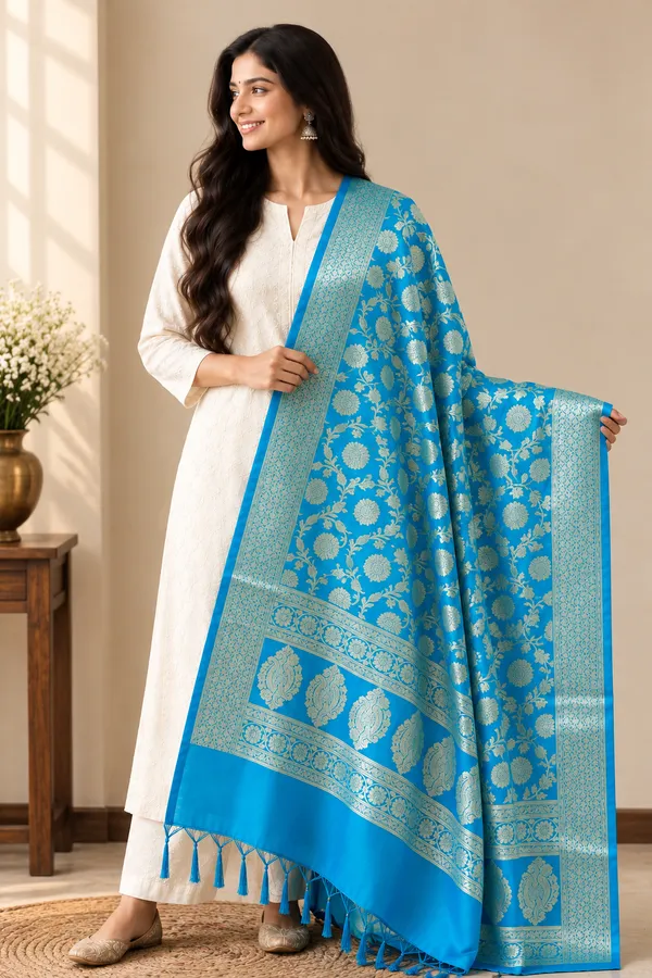 Blue_Floral_Jacquard_Dupatta_for_Women