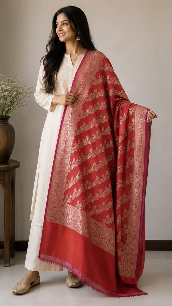 Red_Woven_Floral_Dupatta_For_Women