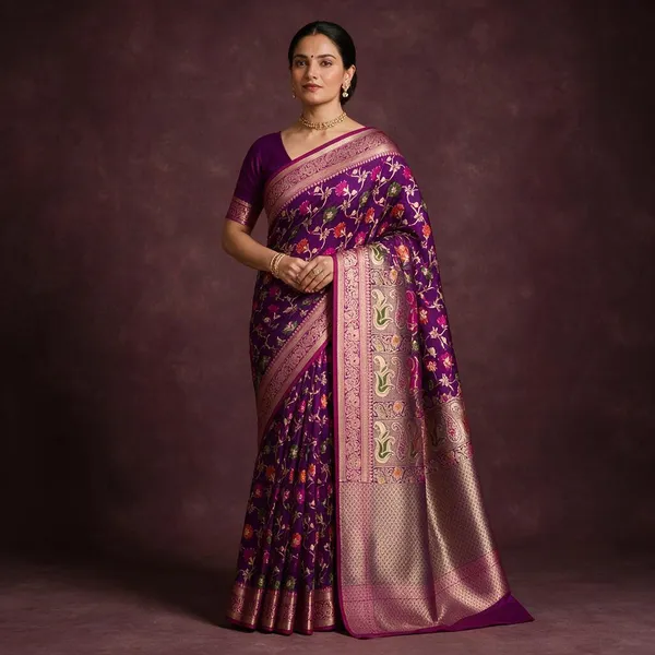 Purple_Floral_Woven_Saree_For_Women